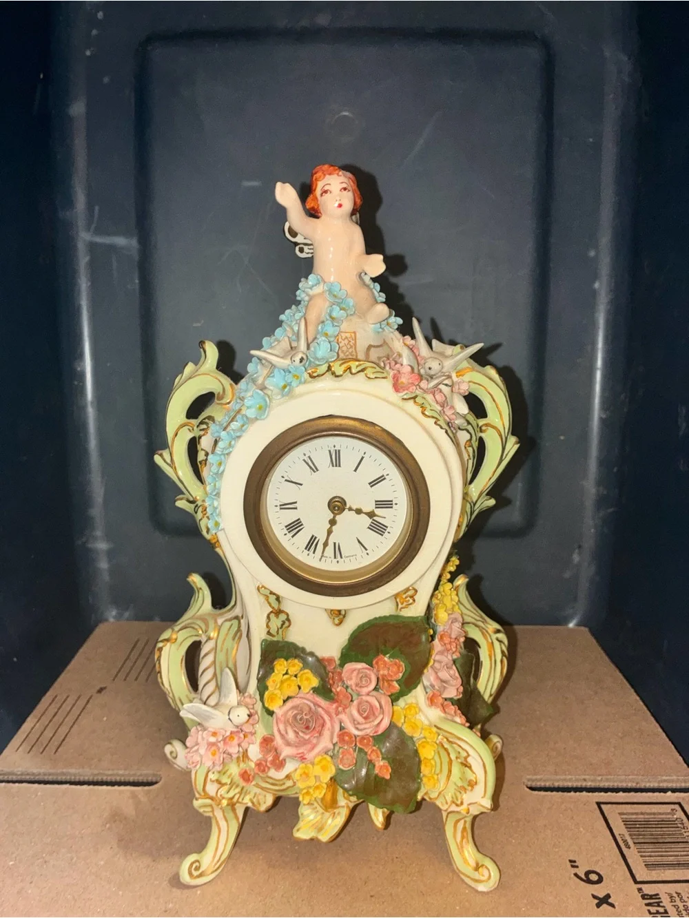 Antique Louis Pieriot German porcelain figural mantel clock